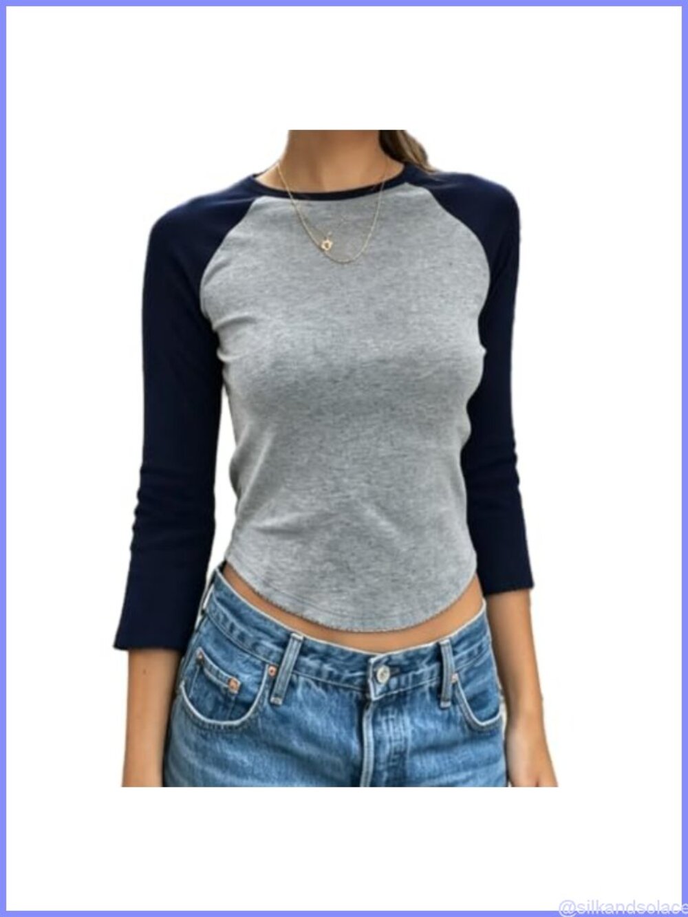 Womens 3/4 Sleeve Boat Neck Crop Top Curved Hem Cotton Tee